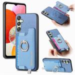 For Samsung Galaxy A14 Retro Cross Leather Ring Horizontal Insert Card Bag MagSafe Phone Case(Blue)