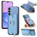 For Samsung Galaxy M14 5G Retro Cross Leather Ring Horizontal Insert Card Bag MagSafe Phone Case(Blue)