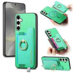 For Samsung Galaxy S25+ 5G Retro Cross Leather Ring Horizontal Insert Card Bag MagSafe Phone Case(Green)