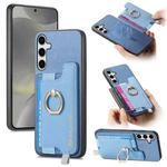 For Samsung Galaxy S25 Ultra 5G Retro Cross Leather Ring Horizontal Insert Card Bag MagSafe Phone Case(Blue)
