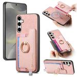 For Samsung Galaxy S25 Ultra 5G Retro Cross Leather Ring Horizontal Insert Card Bag MagSafe Phone Case(Pink)