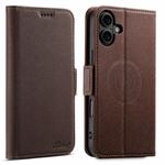 For iPhone 16 Suteni J08 Multifunctional Cross Texture MagSafe Leather Phone Case(Brown)