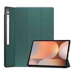 For Samsung Galaxy Tab S10+ / S9+ / S9 FE+ ENKAY Tri-fold Custer Texture Plastic Leather Smart Tablet Case with Pen Slot(Dark Green)