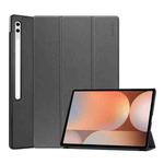For Samsung Galaxy Tab S10 Ultra / S9 Ultra ENKAY Tri-fold Custer Texture Plastic Leather Smart Tablet Case with Pen Slot(Grey)