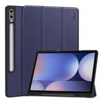 For Samsung Galaxy Tab S10+ / S9+ / S9 FE+ ENKAY Tri-fold Custer Texture TPU Leather Smart Tablet Case with Pen Slot(Dark Blue)