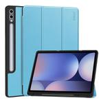 For Samsung Galaxy Tab S10+ / S9+ / S9 FE+ ENKAY Tri-fold Custer Texture TPU Leather Smart Tablet Case with Pen Slot(Light Blue)
