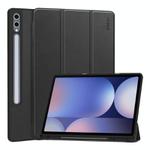 For Samsung Galaxy Tab S10 Ultra / S9 Ultra ENKAY Tri-fold Custer Texture TPU Leather Smart Tablet Case with Pen Slot(Black)