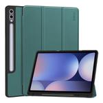 For Samsung Galaxy Tab S10 Ultra / S9 Ultra ENKAY Tri-fold Custer Texture TPU Leather Smart Tablet Case with Pen Slot(Dark Green)