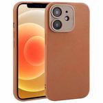 For iPhone 12 Plain Imitation Leather Back Cover Phone Case(Brown)