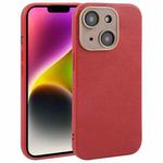 For iPhone 14 Plain Imitation Leather Back Cover Phone Case(Red)