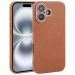 For iPhone 16 Plain Imitation Leather Back Cover Phone Case(Brown)