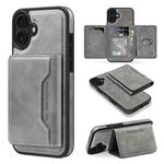 For iPhone 16 Plus Shield Multi-functional MagSafe Card Bag Phone Case(Grey)