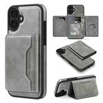 For iPhone 16 Shield Multi-functional MagSafe Card Bag Phone Case(Grey)