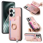 For Redmi Turbo 3 5G Retro Magsafe Cross Leather Ring Holder Card Bag Phone Case(Pink)