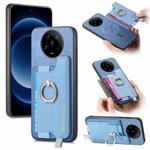 For Xiaomi 14 Ultra Retro Magsafe Cross Leather Ring Holder Card Bag Phone Case(Blue)