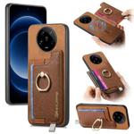 For Xiaomi 14 Ultra Retro Magsafe Cross Leather Ring Holder Card Bag Phone Case(Brown)