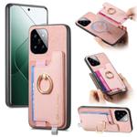 For Xiaomi 14 Pro 5G Retro Magsafe Cross Leather Ring Holder Card Bag Phone Case(Pink)