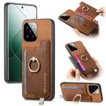 For Xiaomi 14 Pro 5G Retro Magsafe Cross Leather Ring Holder Card Bag Phone Case(Brown)