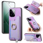 For Xiaomi 14 Retro Magsafe Cross Leather Ring Holder Card Bag Phone Case(Purple)