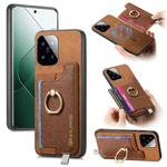For Xiaomi 14 Retro Magsafe Cross Leather Ring Holder Card Bag Phone Case(Brown)