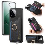 For Xiaomi 14 Retro Magsafe Cross Leather Ring Holder Card Bag Phone Case(Black)