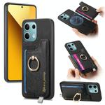 For Xiaomi Redmi Note 13 5G Retro Magsafe Cross Leather Ring Holder Card Bag Phone Case(Black)