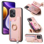 For Redmi Note 12 Turbo / Poco F5 5G Retro Magsafe Cross Leather Ring Holder Card Bag Phone Case(Pink)