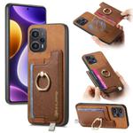 For Redmi Note 12 Turbo / Poco F5 5G Retro Magsafe Cross Leather Ring Holder Card Bag Phone Case(Brown)