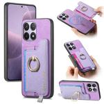 For Redmi K70 / K70 Pro 5G Retro Magsafe Cross Leather Ring Holder Card Bag Phone Case(Purple)