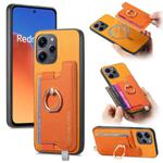 For Redmi 12 / Note 12R / Poco M6 Pro 5G Retro Magsafe Cross Leather Ring Holder Card Bag Phone Case(Yellow)