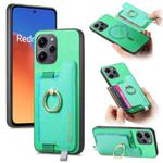 For Redmi 12 / Note 12R / Poco M6 Pro 5G Retro Magsafe Cross Leather Ring Holder Card Bag Phone Case(Green)