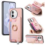 For vivo S18e 5G Retro Magsafe Cross Leather Ring Holder Card Bag Phone Case(Pink)