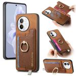 For vivo S18e 5G Retro Magsafe Cross Leather Ring Holder Card Bag Phone Case(Brown)