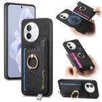 For vivo S18e 5G Retro Magsafe Cross Leather Ring Holder Card Bag Phone Case(Black)
