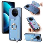 For vivo X100 5G Retro Magsafe Cross Leather Ring Holder Card Bag Phone Case(Blue)