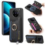 For vivo X100 5G Retro Magsafe Cross Leather Ring Holder Card Bag Phone Case(Black)