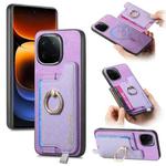 For vivo iQOO 12 Pro 5G Retro Magsafe Cross Leather Ring Holder Card Bag Phone Case(Purple)