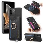 For vivo S17e / iQOO Z7 Pro / T2 Pro Retro Magsafe Cross Leather Ring Holder Card Bag Phone Case(Black)