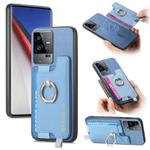 For vivo iQOO 11 Pro 5G Retro Magsafe Cross Leather Ring Holder Card Bag Phone Case(Blue)
