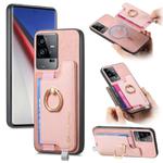 For vivo iQOO 11 Pro 5G Retro Magsafe Cross Leather Ring Holder Card Bag Phone Case(Pink)
