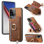 For vivo iQOO 11 Pro 5G Retro Magsafe Cross Leather Ring Holder Card Bag Phone Case(Brown)