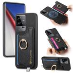 For vivo iQOO 11 Pro 5G Retro Magsafe Cross Leather Ring Holder Card Bag Phone Case(Black)
