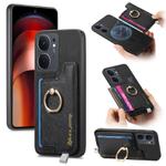 For vivo iQOO Neo9 / Neo9 Pro 5G Retro Magsafe Cross Leather Ring Holder Card Bag Phone Case(Black)