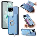 For vivo S18 / S18 Pro 5G Retro Magsafe Cross Leather Ring Holder Card Bag Phone Case(Blue)
