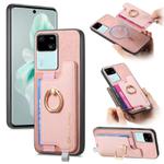 For vivo S18 / S18 Pro 5G Retro Magsafe Cross Leather Ring Holder Card Bag Phone Case(Pink)