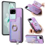 For vivo S18 / S18 Pro 5G Retro Magsafe Cross Leather Ring Holder Card Bag Phone Case(Purple)