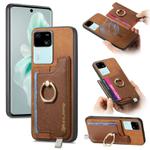 For vivo S18 / S18 Pro 5G Retro Magsafe Cross Leather Ring Holder Card Bag Phone Case(Brown)