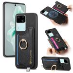 For vivo S18 / S18 Pro 5G Retro Magsafe Cross Leather Ring Holder Card Bag Phone Case(Black)