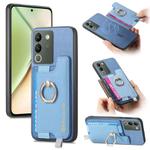 For vivo Y200 / V29e Retro Magsafe Cross Leather Ring Holder Card Bag Phone Case(Blue)