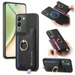 For vivo Y200 / V29e Retro Magsafe Cross Leather Ring Holder Card Bag Phone Case(Black)